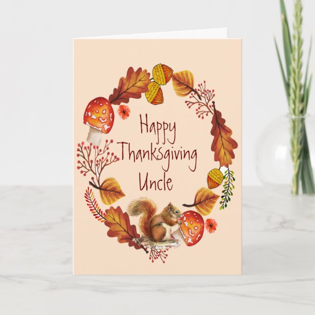 Cartes Pour Fêtes Annuelles Thanksgiving Autumn Wreath Uncle Red Squirel (Devant)