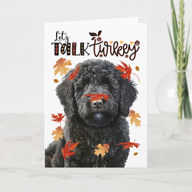 Cartes Pour Fêtes Annuelles Thanksgiving Black Labradoodle Parlons Turquie (Devant)