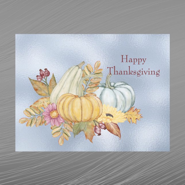 Cartes Pour Fêtes Annuelles Thanksgiving Blue Citrouille Gourds Floral (Créateur téléchargé)