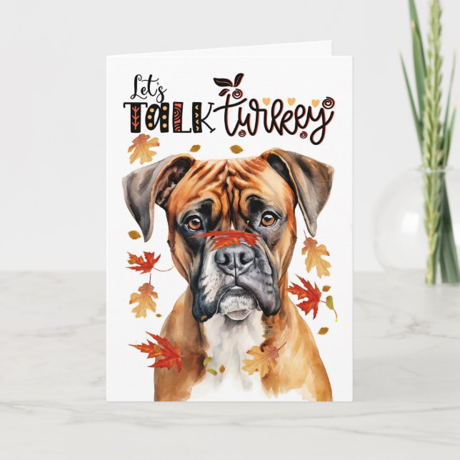 Cartes Pour Fêtes Annuelles Thanksgiving Boxe Dog Parlons Turquie (Devant)