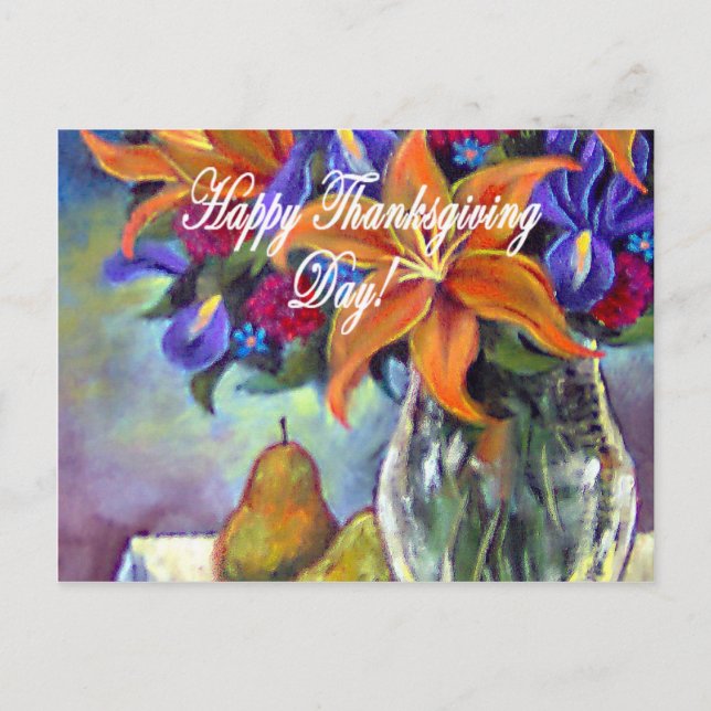 Cartes Pour Fêtes Annuelles Thanksgiving Day Flowers & Pears Peinture - Multi (Devant)