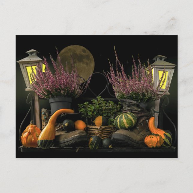 Cartes Pour Fêtes Annuelles Thanksgiving Day Scene with Bench and Fall Harvest (Devant)