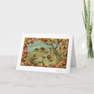 Cartes Pour Fêtes Annuelles Thanksgiving DayFallen Leaves and Turkeys