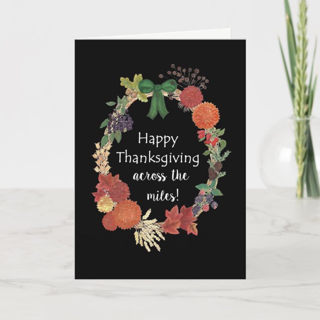 Cartes Pour Fêtes Annuelles Thanksgiving Fall Wreath à travers les kilomètres (Devant)