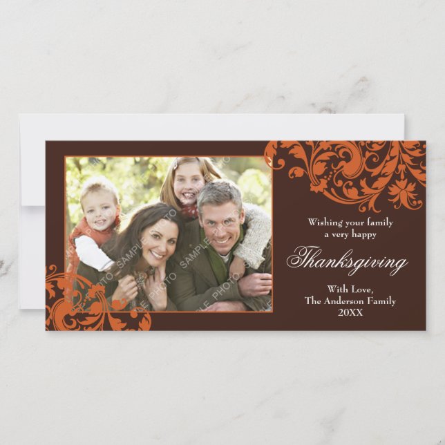 Cartes Pour Fêtes Annuelles Thanksgiving Flourd Orange et Brown (Devant)