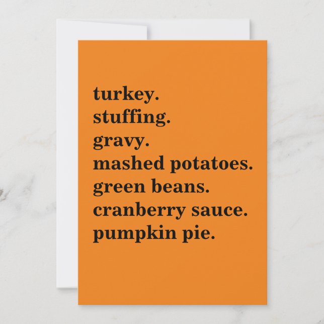 Cartes Pour Fêtes Annuelles Thanksgiving Food Dinner List Personnalisé (Devant)