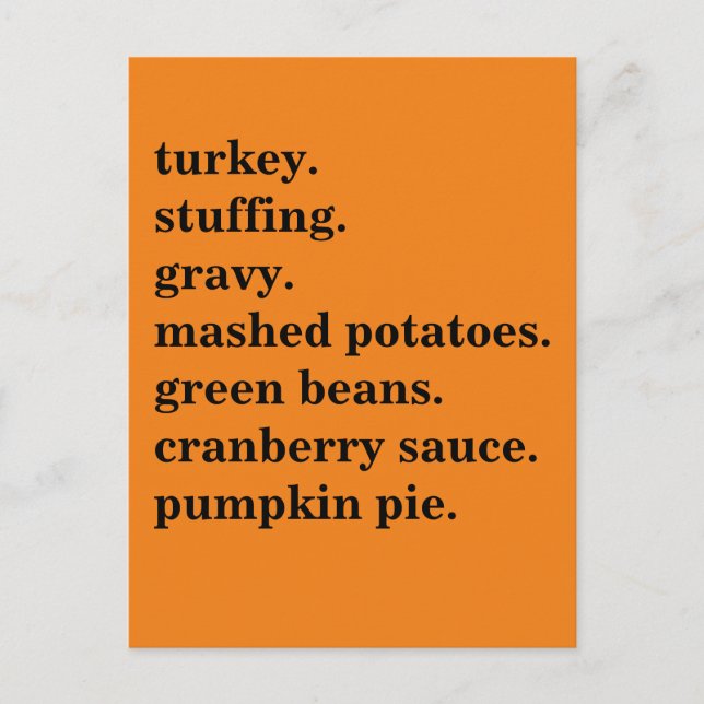 Cartes Pour Fêtes Annuelles Thanksgiving Food Dinner List Personnalisé (Devant)
