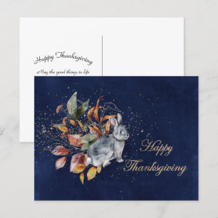 Cartes Pour Fêtes Annuelles Thanksgiving Grey Rabbit Feuille Blue Business