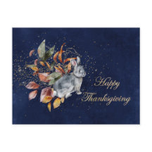 Thanksgiving Grey Rabbit Feuille Blue Business