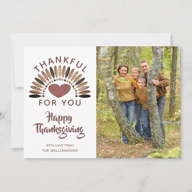 Cartes Pour Fêtes Annuelles Thanksgiving MERCI POUR VOUS Brosse Script Coeur (Devant)