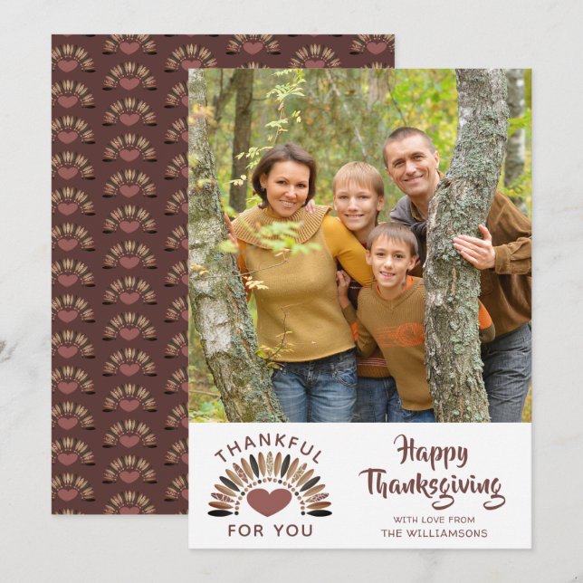 Cartes Pour Fêtes Annuelles Thanksgiving MERCI POUR VOUS Photo de coeur (Devant / Derrière)