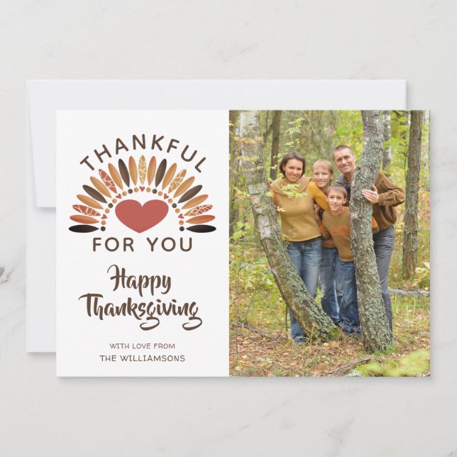 Cartes Pour Fêtes Annuelles Thanksgiving MERCI POUR VOUS Photo de coeur (Devant)