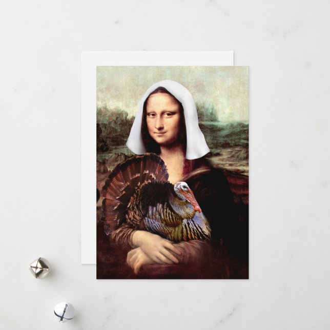 Cartes Pour Fêtes Annuelles Thanksgiving Mona Lisa Pilgrim (Devant/Arrière en situation)