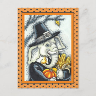 CARTES POUR FÊTES ANNUELLES THANKSGIVING PACHYDERM, THANKFUL PILGRIM ELEPHANT