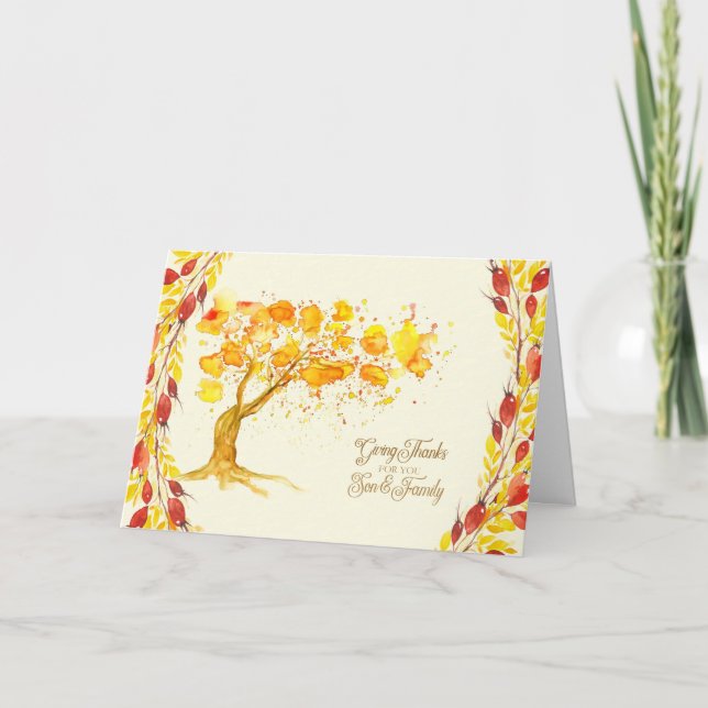 Cartes Pour Fêtes Annuelles Thanksgiving pour l'arbre d'automne de fils et de (Devant)