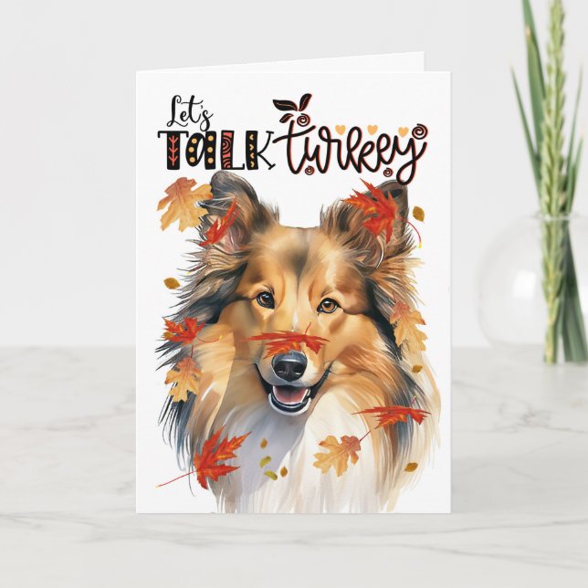 Cartes Pour Fêtes Annuelles Thanksgiving Shetland Sheepdog Chien Parle Turquie (Devant)