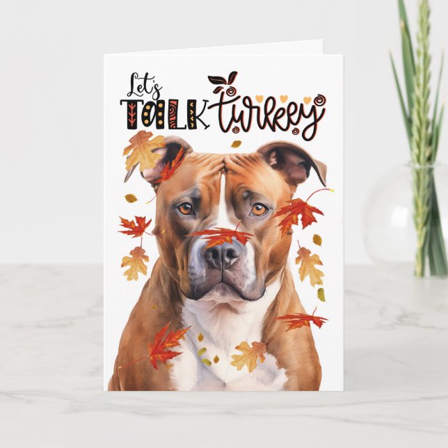 Cartes Pour Fêtes Annuelles Thanksgiving Tan Pitbull Dog Parlons Turquie (Devant)