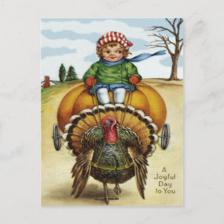 Cartes Pour Fêtes Annuelles Thanksgiving Turquie garçon équitation Citrouille