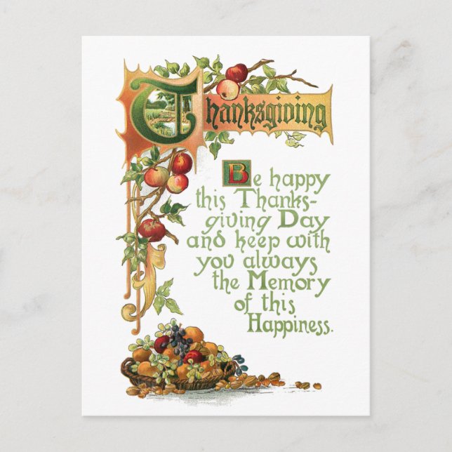 Cartes Pour Fêtes Annuelles Thanksgiving Verse et Harvest Fruit (Devant)