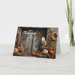 Cartes Pour Fêtes Annuelles Thanksgiving Vintage Barn Owl and Barn Wood Automn