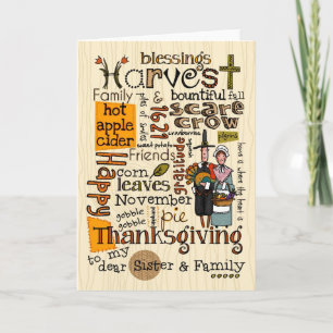 Cartes Pour Fêtes Annuelles Thanksgiving Wordcloud - Soeur et famille