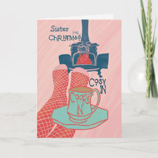 Cartes Pour Fêtes Annuelles Thé au coin du feu amateur de Noël cosy
