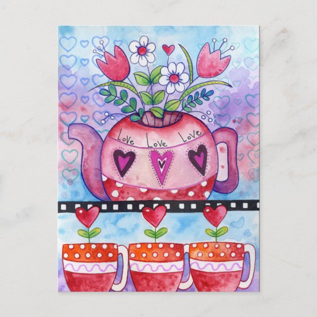 Cartes Pour Fêtes Annuelles Thé de la Saint-Valentin et coeur lunatique (Devant)