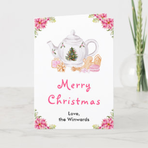 Cartes Pour Fêtes Annuelles Thé de Noël de vacances Rose Joyeux Noël