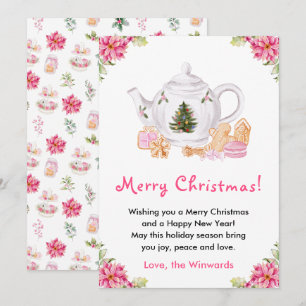 Cartes Pour Fêtes Annuelles Thé de Noël de vacances Rose Joyeux Noël