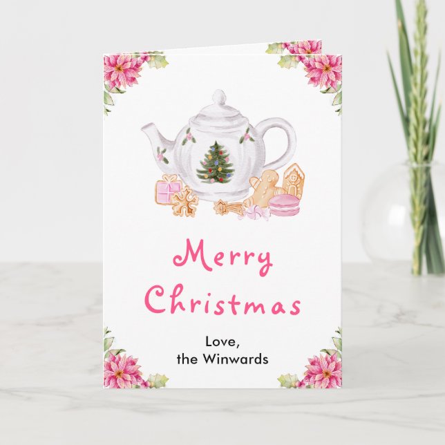 Cartes Pour Fêtes Annuelles Thé de Noël rose Joyeux Noël (Devant)