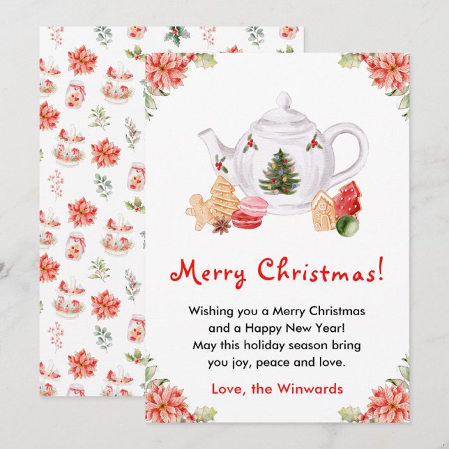 Cartes Pour Fêtes Annuelles Thé de Noël Rouge Joyeux Noël (Devant / Derrière)
