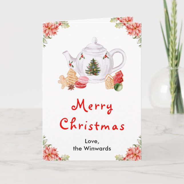 Cartes Pour Fêtes Annuelles Thé de Noël Rouge Joyeux Noël (Devant)