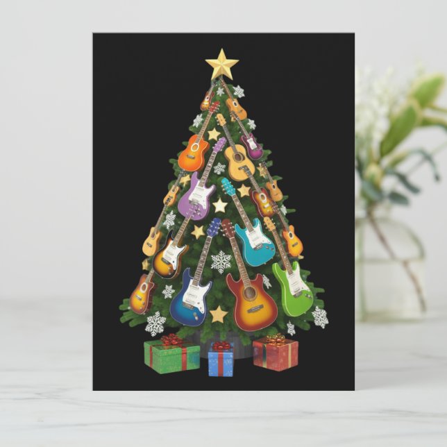 Cartes Pour Fêtes Annuelles Théâtre de l'arbre de Noël Guitare Amoureux Musica (Debout devant)