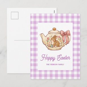 Cartes Pour Fêtes Annuelles Théière personnalisée Lapin de Pâques Vichy Famill