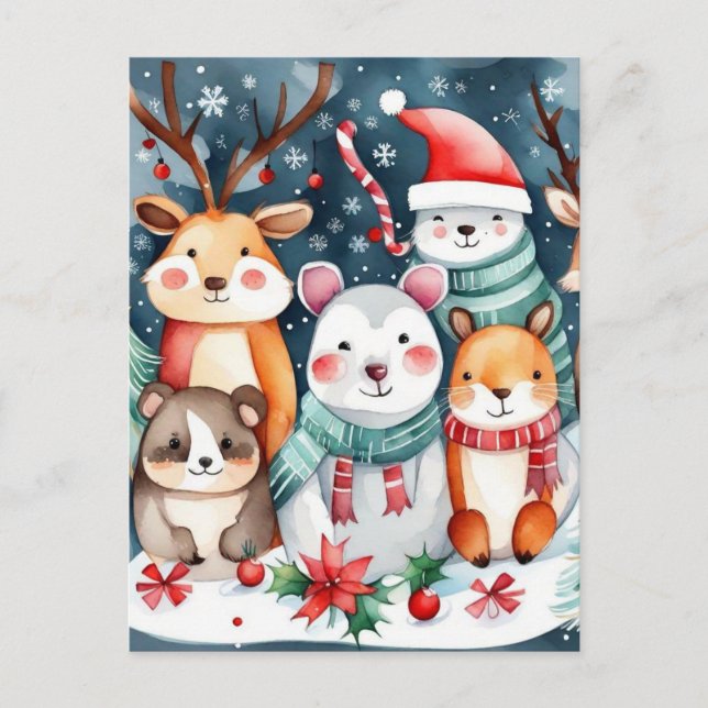 Cartes Pour Fêtes Annuelles Thème de Noël Animaux mignons (Devant)