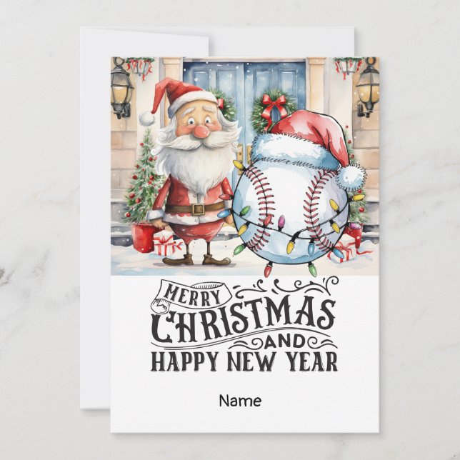 Cartes Pour Fêtes Annuelles Thème de Noël du baseball (Devant)