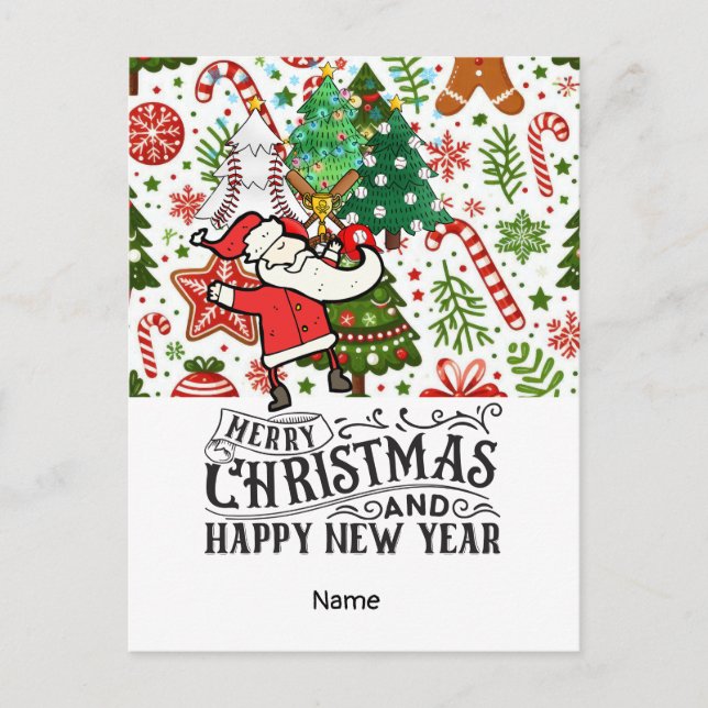 Cartes Pour Fêtes Annuelles Thème de Noël du baseball (Devant)