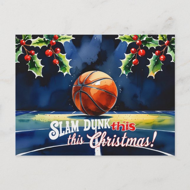 Cartes Pour Fêtes Annuelles Thème de Noël du basket-ball (Devant)