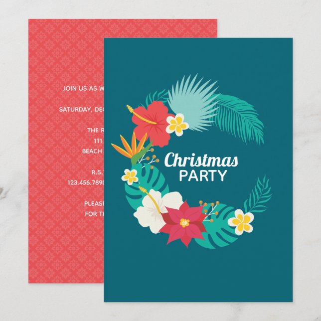 Cartes Pour Fêtes Annuelles Thème de Noël Party Hawaïen (Devant / Derrière)