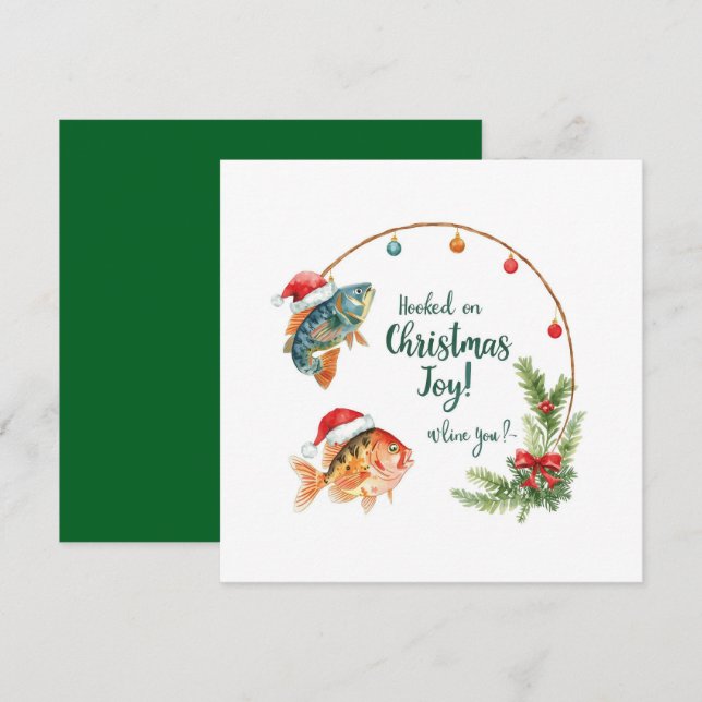 Cartes Pour Fêtes Annuelles Thème de Noël pour les amateurs de pêche (Devant / Derrière)