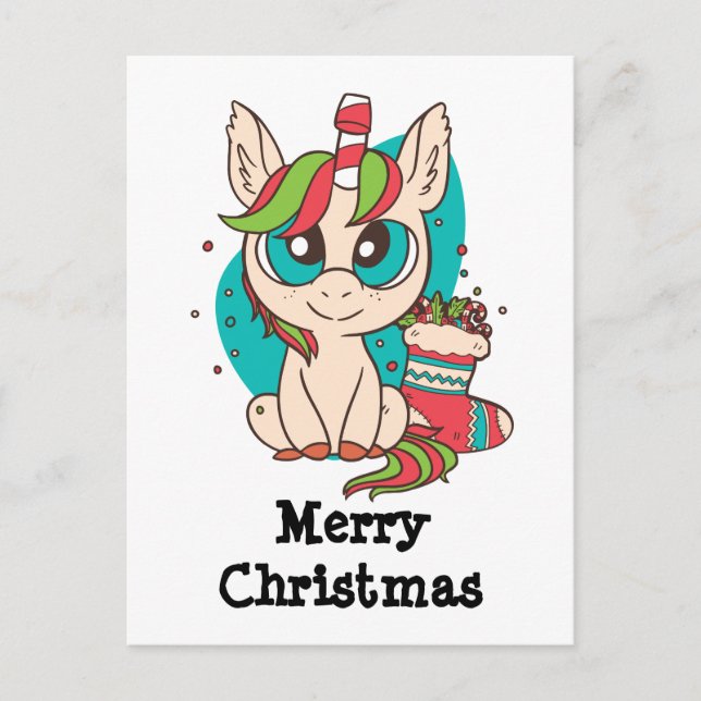 Cartes Pour Fêtes Annuelles Thème de Noël Unicorne (Devant)