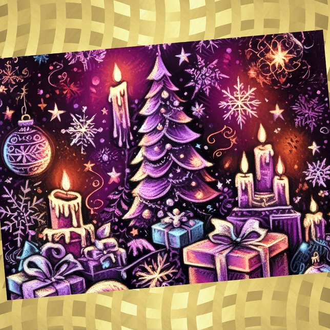Cartes Pour Fêtes Annuelles Thème de Noël violet Dessin dur Pastel (Créateur téléchargé)