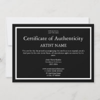 Thème noir Certificat d'authenticité pour l'art