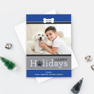 Cartes Pour Fêtes Annuelles Thème Royal Blue Chien Chien Moderne Joyeux Vacanc