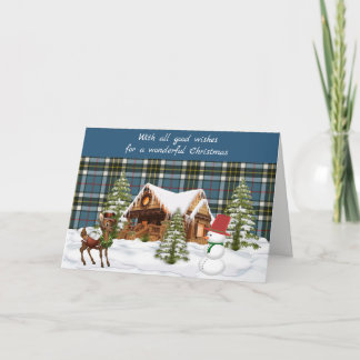 Cartes Pour Fêtes Annuelles Thompson Blue  Tartan Écossais de Noël