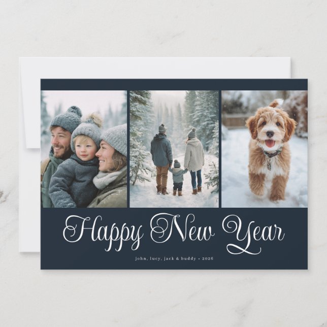 Cartes Pour Fêtes Annuelles Three Photo New Year (Devant)