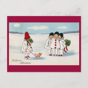 Cartes Pour Fêtes Annuelles Three Pierrots and One Pig on a Leash Christmas