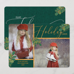 Cartes Pour Fêtes Annuelles Tidings Glad Green et Gold Holly 2 Photo