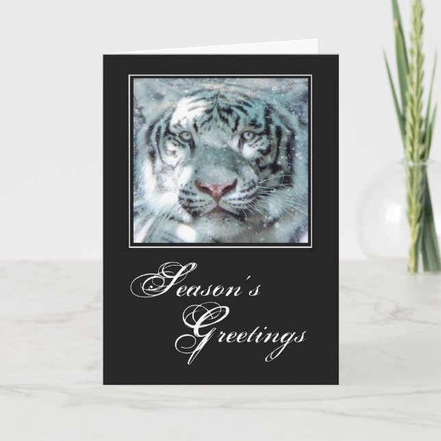 Cartes Pour Fêtes Annuelles Tigre de blanc de neige de Noël (Devant)