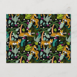 Cartes Pour Fêtes Annuelles Tigre tropical Forêt botanique Noire Jungle Safari